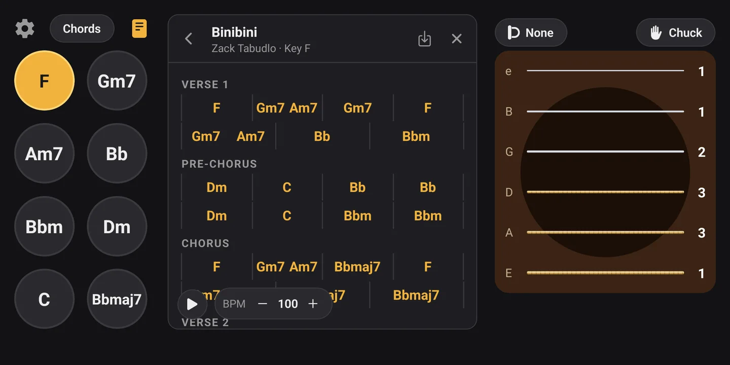 Binibini by Zack Tabudlo open with its chords on the buttons.